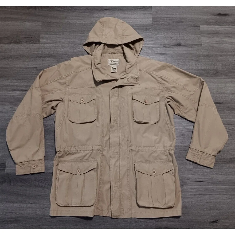 LL Bean Men's Khaki Hooded Field Barn Chore Utility‎ Jacket Coat Size XL